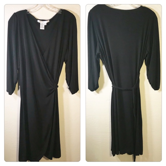 Studio Woman Dresses & Skirts - Studio Woman Black Wrap Dress Ruched Sleeves 2X